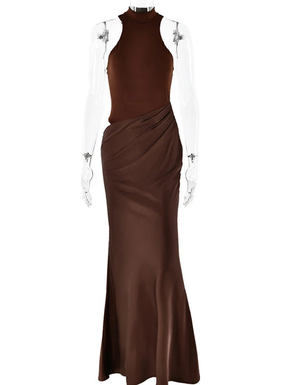 JULISSA MO Satin Sexy Hollow Out Women Maxi Dress Black Sleeveless High Waist Dress Female Autumn Skinny Elegant Party Clubwear - Smarsty