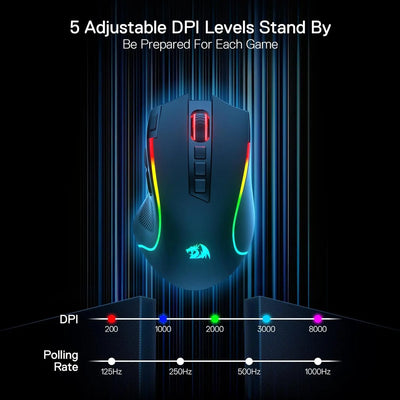 Redragon M612 PRO BT & 2.4RGB Gaming Mouse, 8000 DPI Wired/Wireless Optical Gamer Mice 11 Programmable Buttons & 6 Backlit Modes - Smarsty