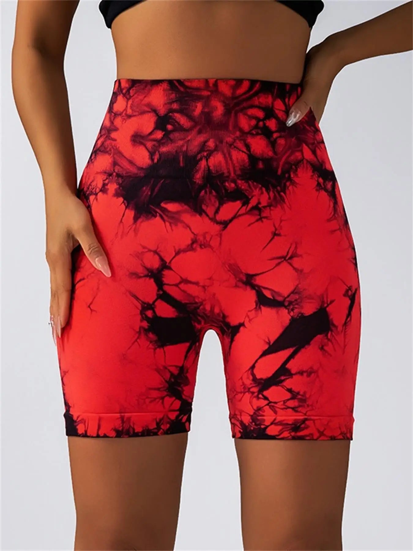 Women's Tie Dye Print Ruched High Waist Sports Shorts, Casual Comfy Breathable Seamless Skinny Shorts for Yoga Gym Workout - Smarsty