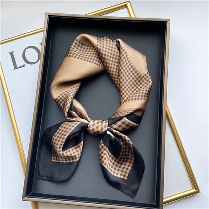 Luxury Silk Skinny Scarf with Cat Print for Women - Smarsty