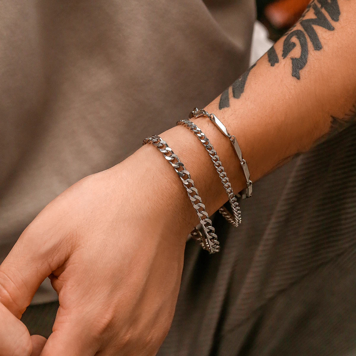 Stainless Steel Cuban Chain Bracelet Set for Men - Smarsty