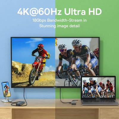 USB C Hub 4K 60Hz EthernetRJ45 PD 100W PowerDelivery - Smarsty