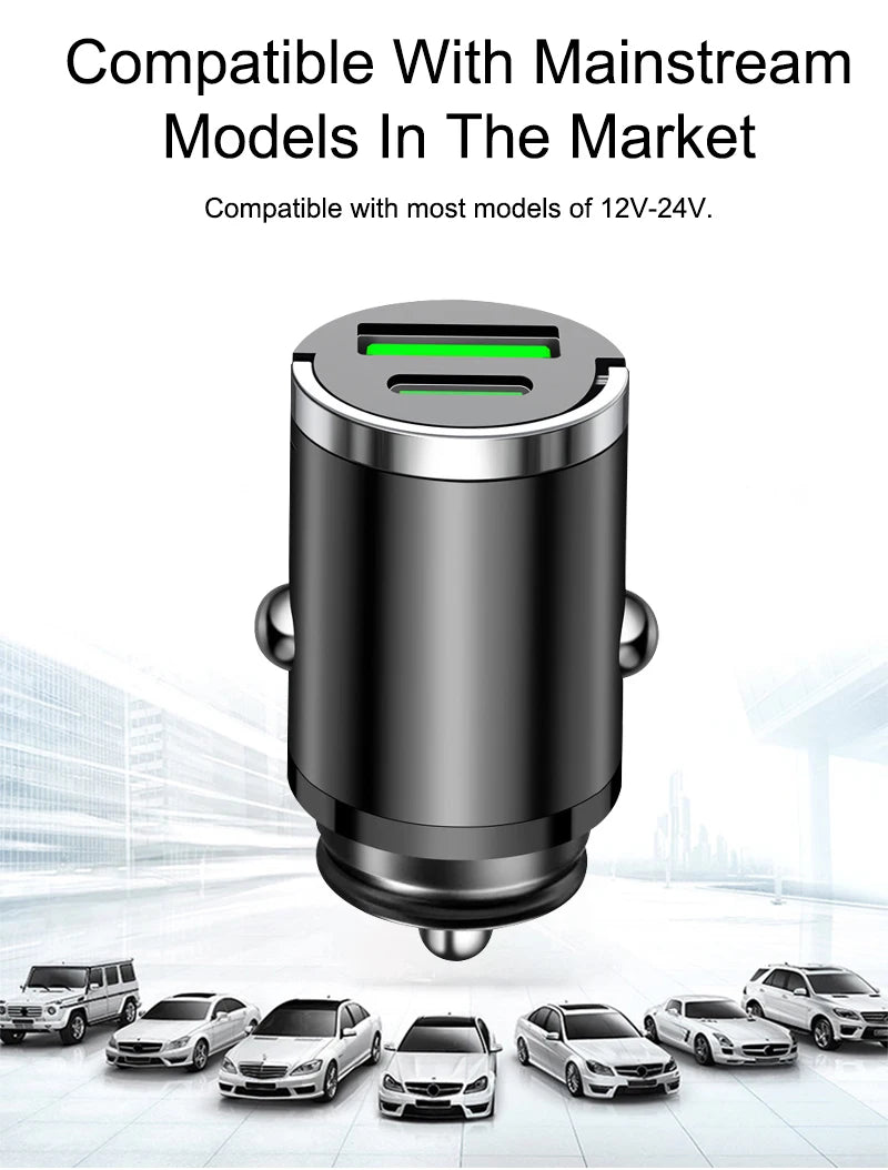 200W mini car charger fast charging for iPhone QC3.0 mini PD USB Type C car mobile phone charger for Xiaomi Samsung Huawei - Smarsty