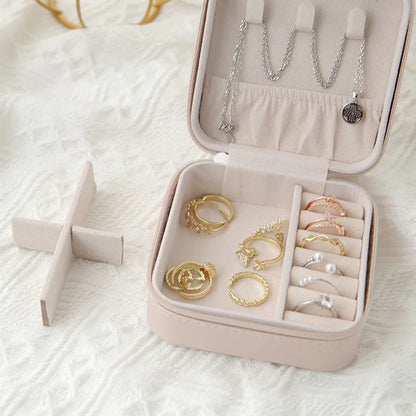 Travel Jewelry Box in Classic Black and Pink Leather - Smarsty