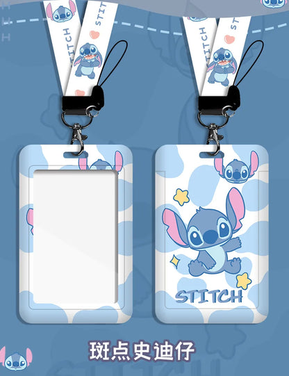 Disney stitch ID Badge Card Holder Lanyard Lovely Girls Door Card Case Neck Strap Boy Credit Card Holder Credentials Accessories - Smarsty