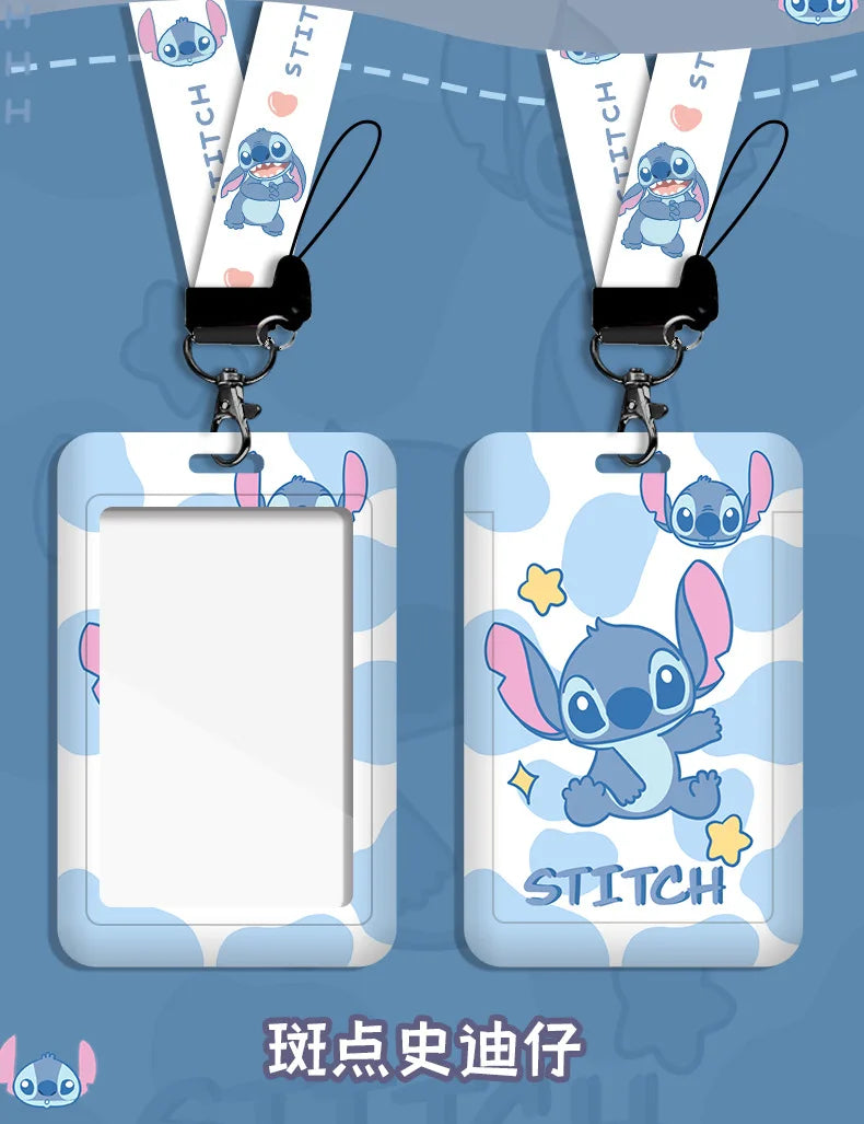 Disney stitch ID Badge Card Holder Lanyard Lovely Girls Door Card Case Neck Strap Boy Credit Card Holder Credentials Accessories - Smarsty