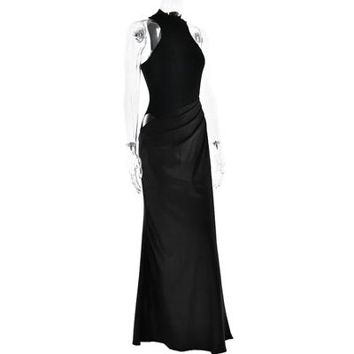 JULISSA MO Satin Sexy Hollow Out Women Maxi Dress Black Sleeveless High Waist Dress Female Autumn Skinny Elegant Party Clubwear - Smarsty