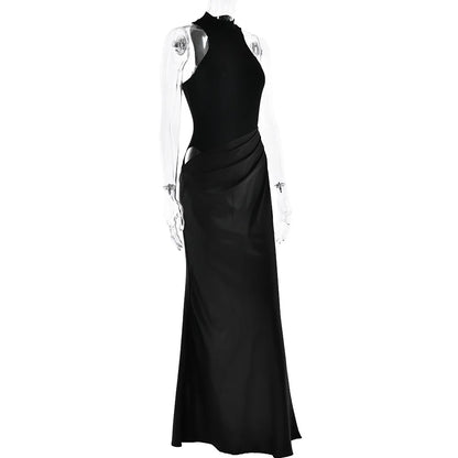 JULISSA MO Satin Sexy Hollow Out Women Maxi Dress Black Sleeveless High Waist Dress Female Autumn Skinny Elegant Party Clubwear - Smarsty