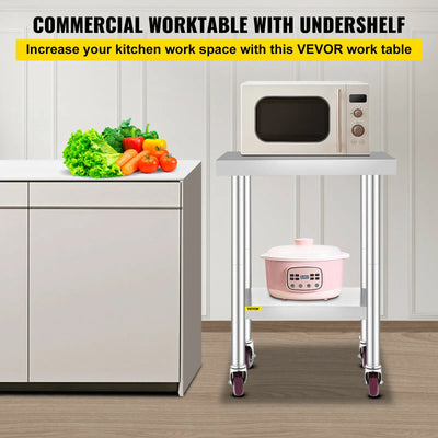 SucceBuy Stainless Steel Kitchen Worktable shelves Commercial Work Bench Table with Caster Wheels for Home Restaurant Storage - Smarsty