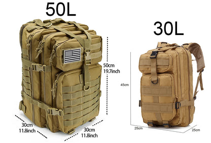 30/50L Tactical Backpacks Man Traveling Bags Survival Outdoor 3P Assault Pack EDC Molle Pack hiking Trekking Hunting Bag - Smarsty