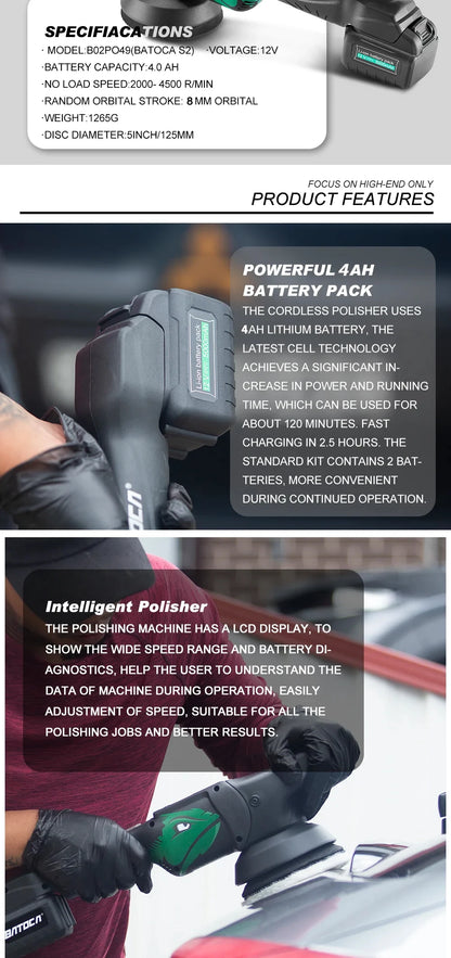 Cordless Car Polisher Dual Action with LCD Soft Start - Smarsty