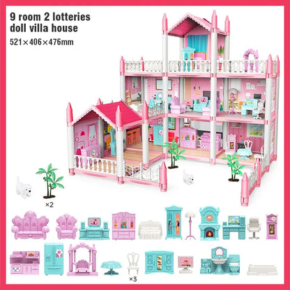 Girl Doll House Toy Children Pretend Play Dollhouse Villa Patchwork Dream Furniture Home Doll House for Kids Christmas Toy Gifts by Smarsty