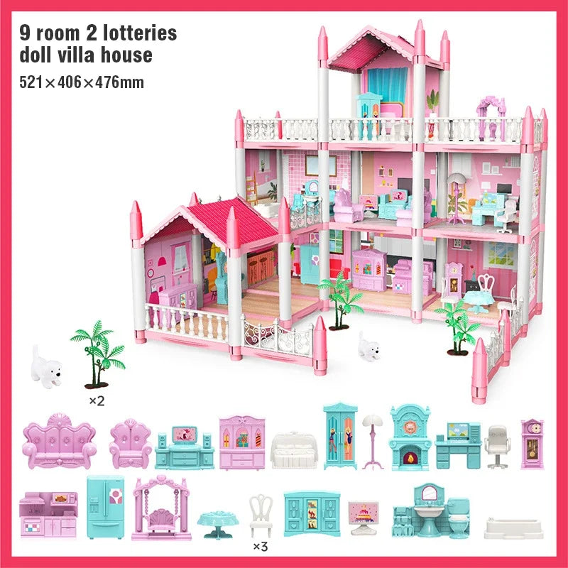 Girl Doll House Toy Children Pretend Play Dollhouse Villa Patchwork Dream Furniture Home Doll House for Kids Christmas Toy Gifts by Smarsty