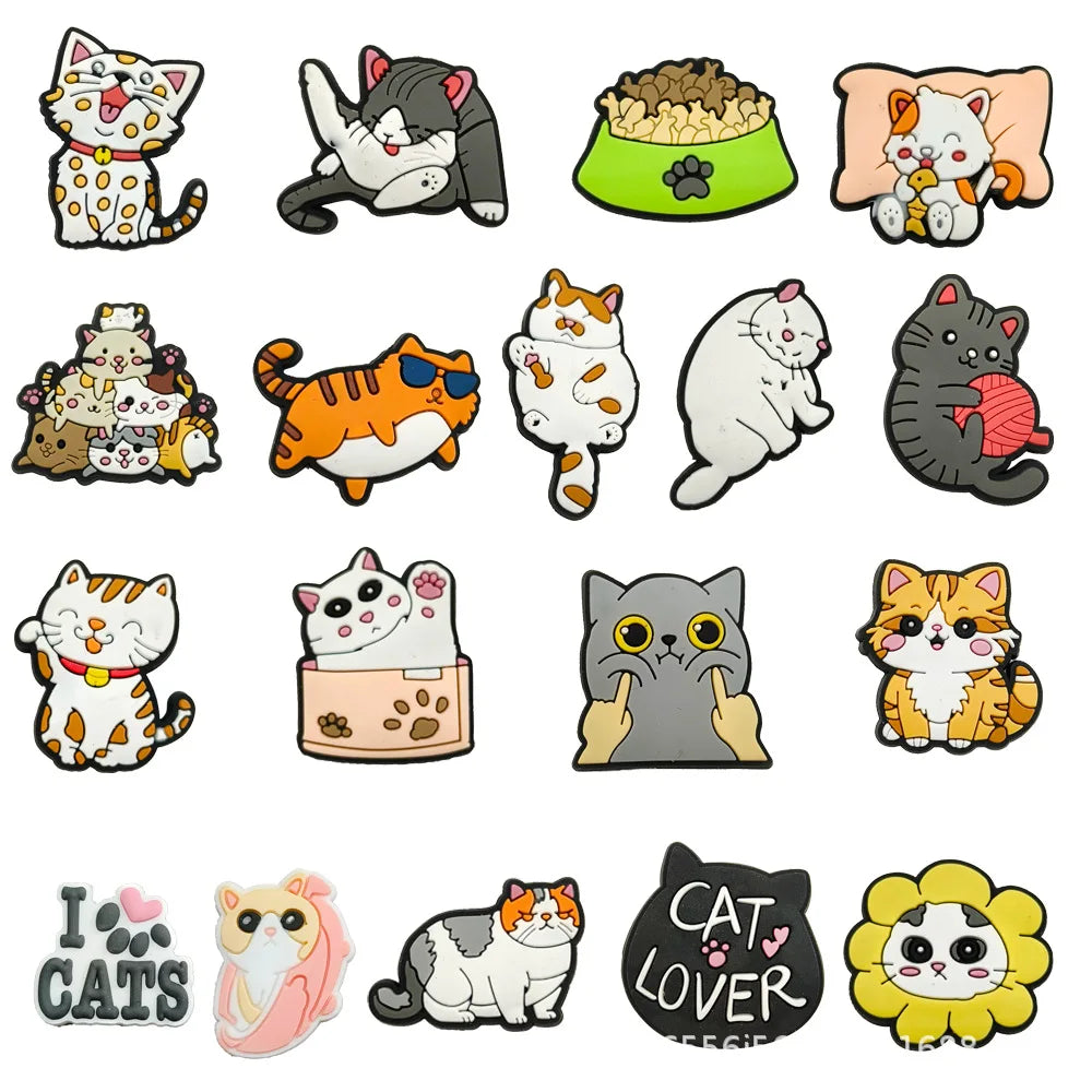 1pc Cute Cartoon Cats PVC Shoe Charms for Clogs Accessories Shoe Decorations Sandals Pins DIY Kids Women Beach Bags Accessories