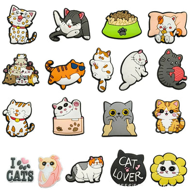 1pc Cute Cartoon Cats PVC Shoe Charms for Clogs Accessories Shoe Decorations Sandals Pins DIY Kids Women Beach Bags Accessories - Smarsty