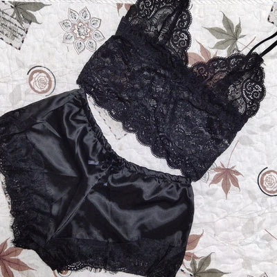 Pajama Sets Sexy Pajamas for Women 2 Pieces Top Shorts Set Sleepwear Clothes Lace Pajamas Underwear Lingerie - Smarsty
