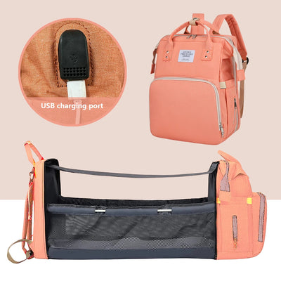 Folding Mommy Bag Lightweight Portable Folding Crib Bed Large-capacity Baby Backpack Female Mommy Outting Bag Mummy Bag by Smarsty