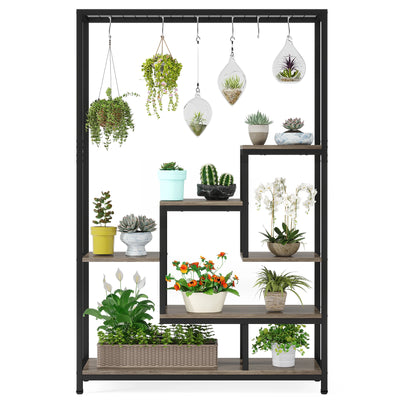 Tribesigns 5 Tiers Tall Indoor Plant Stand 70.9 inches Large Metal Plant Shelf with 10 PC S Hanging Hooks for Garden - Smarsty