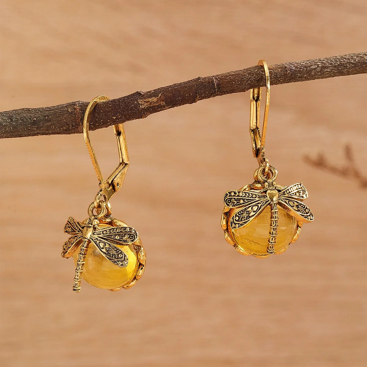 Vintage Dragonfly Drop Earrings with Moonstone Inlaid Design - Smarsty