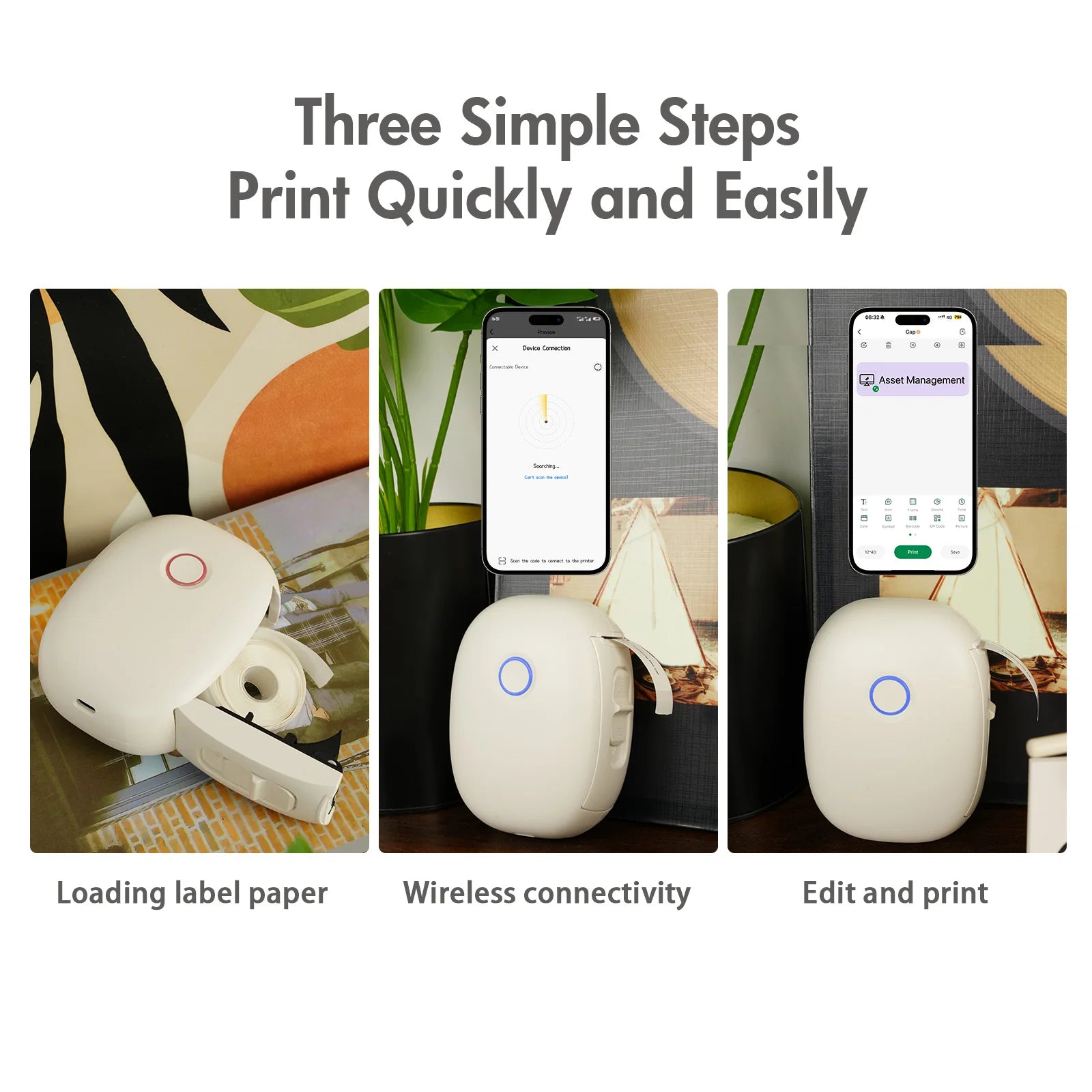 Mini Portable Wireless Inkless Thermal Printer Bluetooth Pocket Label Maker Home Study with 1roll Stickable Label Paper