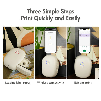 Mini Portable Wireless Inkless Thermal Printer Bluetooth Pocket Label Maker Home Study with 1roll Stickable Label Paper