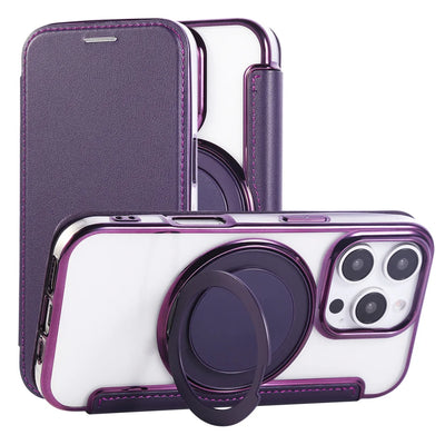 Flip Leather Wallet Rotating Fold Stand Magnetic Phone Case For iPhone 15 16 17 Pro Max 16E 14 13 12 For Magsafe Clear Cover