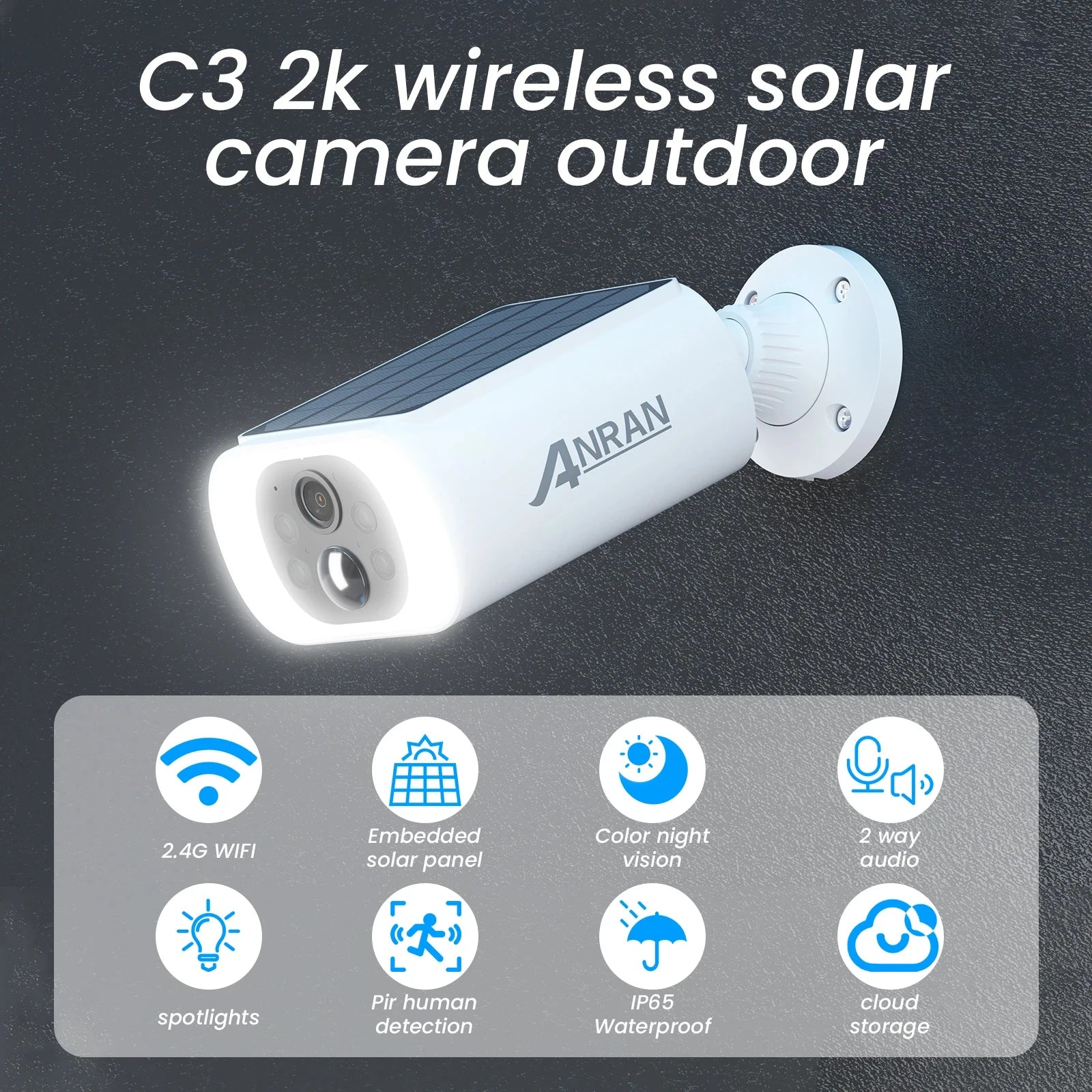 ANRAN 2/3/4 PCS Outdoor Wireless WIFI Camera 2.4G 3MP Battery Solar Security Camera Floodlight Color Night Vision Local Alarm - Smarsty