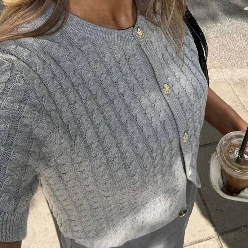 Trendix Women Winter Knit Cardigan Winter Street Fashion Patchwork Ribbed Short Sleeve Sweater Autumn Commute Knitwear Crop Top - Smarsty
