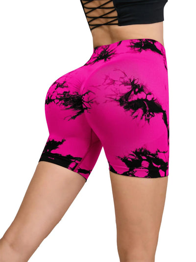 Tie Dyed Seamless Fitness Pants Women's High Waist and Hip Lifting Sports Tight Shorts Running Sexy Peach Fitness Yoga Shorts - Smarsty