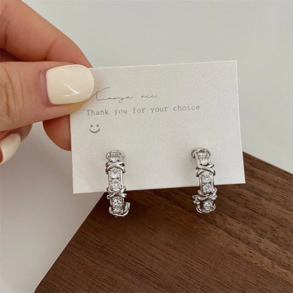 Vintage CC Stud Earrings Cubic Zirconia Korean Style Gift - Smarsty