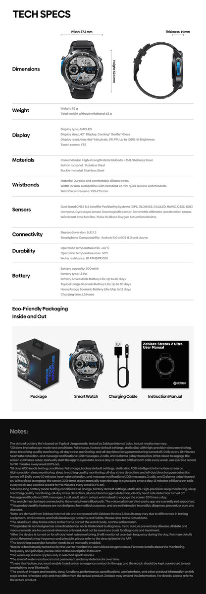 Zeblaze Stratos 2 Ultra GPS Smart Watch with Voice Calling - Smarsty