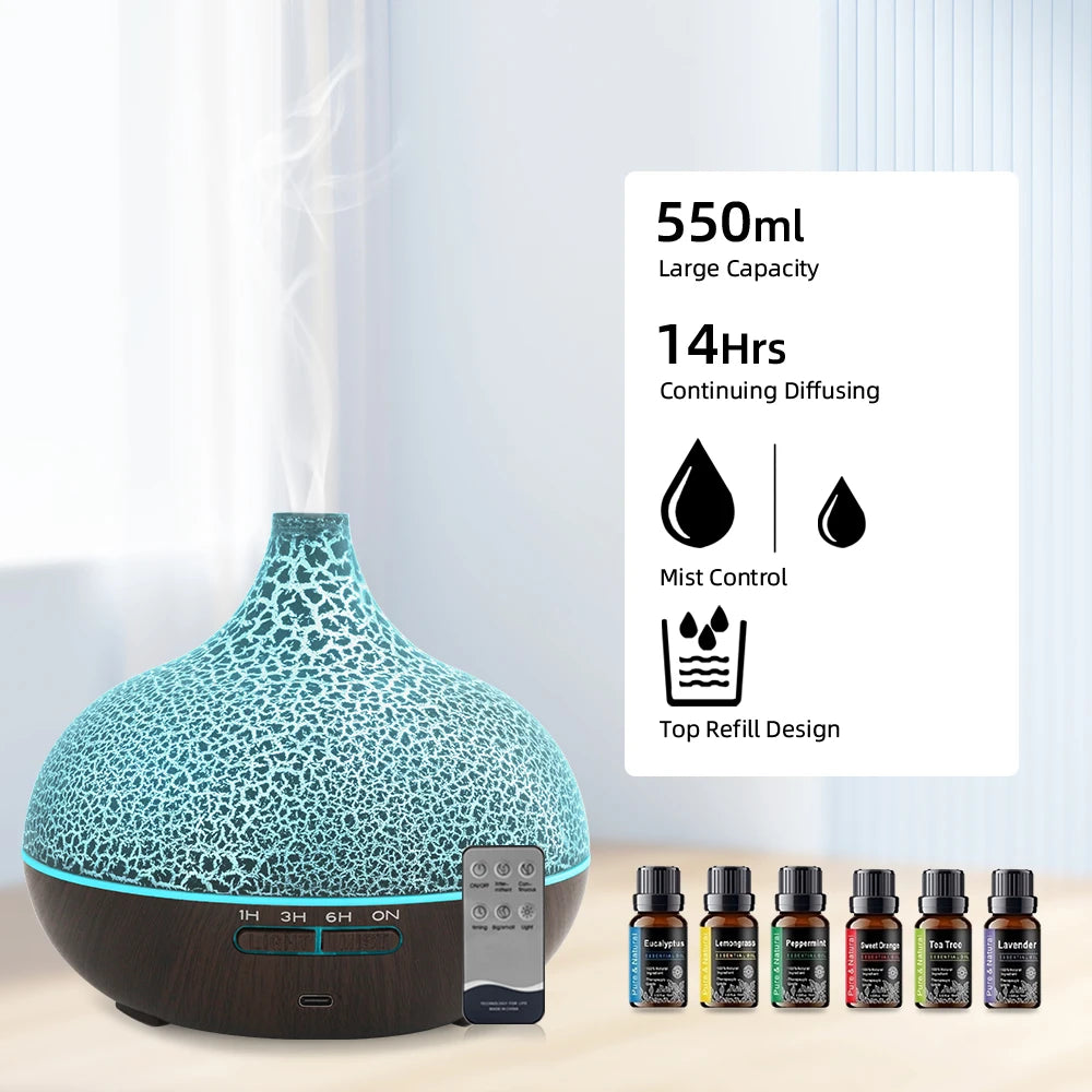 550ml Ultrasonic Humidifier with 7 Colors LED Lights Aromatherapy Essential Oil Diffuser  Water Tank