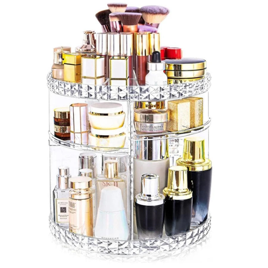 1pc Cosmetic Organiser, 360 degree rotatable adjustable cosmetic storage display case, easy assembly required by Smarsty