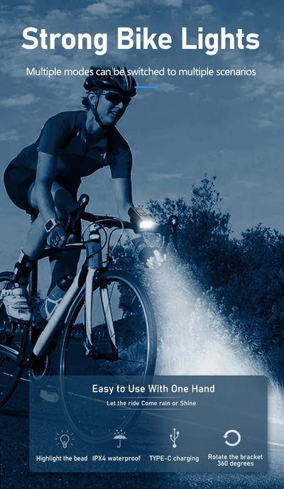 LED Bicycle Front Light Type-C Rechargeable Bicycle Headlight MTB Road Bike Headlamp Easy to Install Cycling Accessories - Smarsty