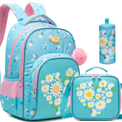 Colorful Floral Girls Backpack Set With Lunch Box 3 Piece - Smarsty