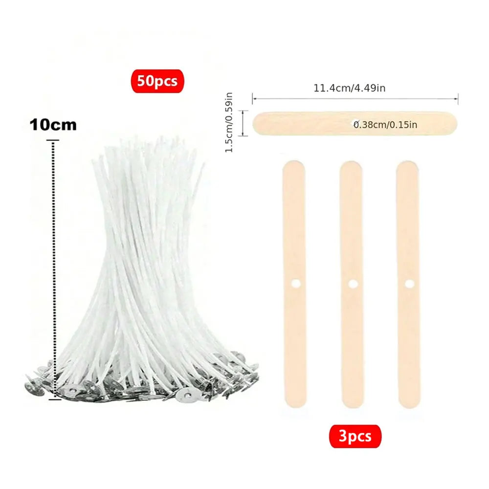 53pcs Candle Wicks Holder Waxed Cotton Candle Wicks Set with Stand Original Smokeless Candle Wicks Soy Oil Wax Core Woven Making - Smarsty