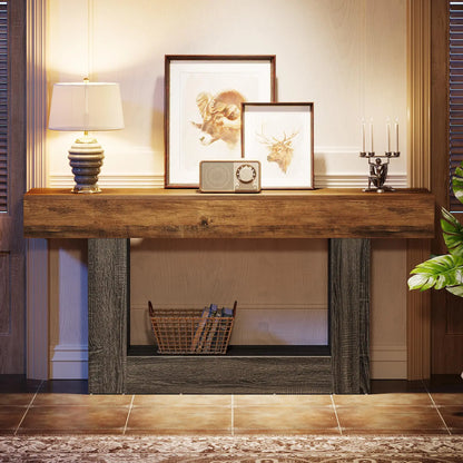 Tribesigns 63" Console Table, Farmhouse 2-Tier Entryway Table with U-Shaped Base, Narrow Long Wood Sofa Table Behind Couch Table