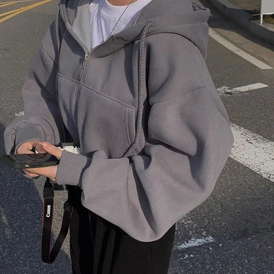 Autumn Winter Hooded Hoodies Women Casual Streetwear Zip Up Sweatshirts Long Sleeve Jackets Harajuku Y2K Crop Tops Hood Shirt - Smarsty