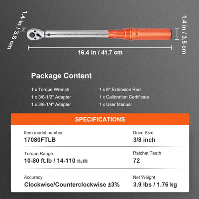 SucceBuy 1/2" 1/4" 3/8" Mechanical Torque Wrench Set Precision Pointer Hand Tools Torque Wrench Mechanical Car Repair Tool - Smarsty