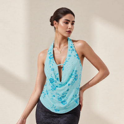 Sexy Deep V Neck Beach Tank Tops Women y2k Coquette Summer Sequins Patchwork Sleeveless Vest Vacation Backless Beach Tops - Smarsty