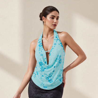 Sexy Deep V Neck Beach Tank Tops Women y2k Coquette Summer Sequins Patchwork Sleeveless Vest Vacation Backless Beach Tops
