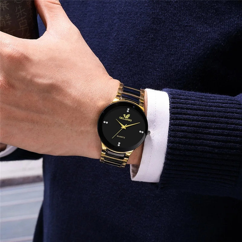 Men's Fashion Black Steel Band Quartz Watch - Smarsty