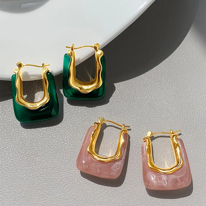 Geometric Resin Earrings in Green and Pink for Women 2023 - Smarsty
