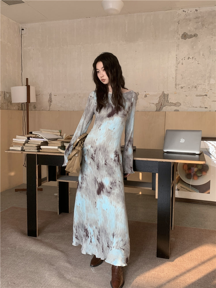 CHEERART Designer Pleate French Long Maxi Dress For Women Flare Long Sleeve Swing A Line Dress Fall Clothes - Smarsty
