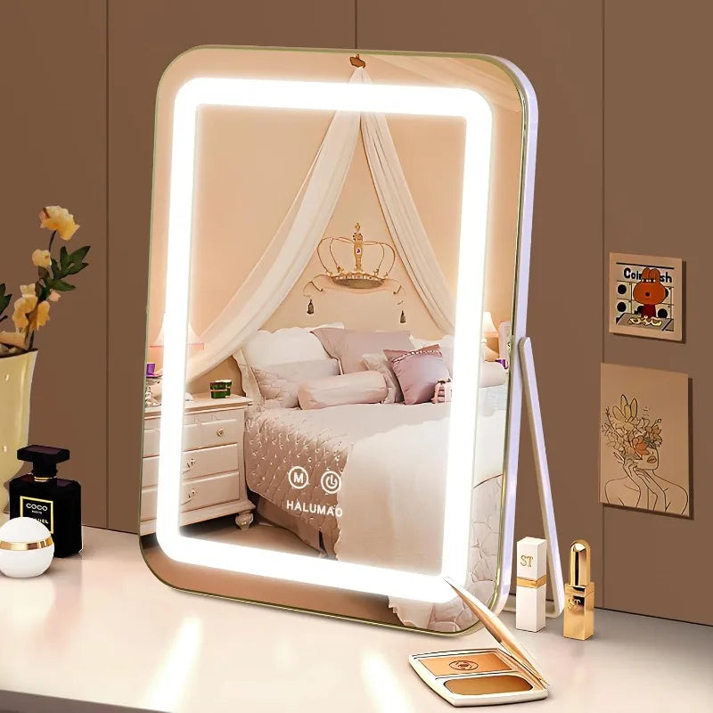 LED Vanity Mirror with 3-Color Light - 360° Rotatable, Touch Control & USB Powered, Travel & Bathroom Makeup Mirror