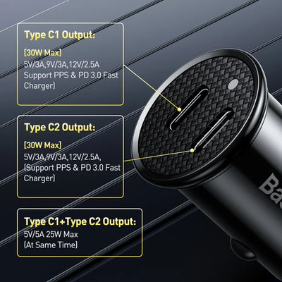 30W USB Car Charger FastCharge QC 4.0 USB PD TypeC - Smarsty