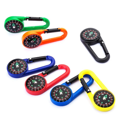 Outdoor Compass Carabiner Mini Camping Keychain Mountaineering Hiking Backpack Buckle with Compass Survival Children Gifts