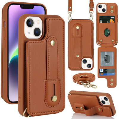 Crossbody Wristband Wallet Leather Cards Solt Case for iPhone 17 16 Pro Max 15 14 12 13 XS Plus SE 2022 Pocket Purse Lanyard Bag