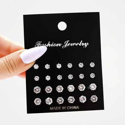Maximum 36 Pairs Shiny Zircon Stud Earrings Set - Smarsty