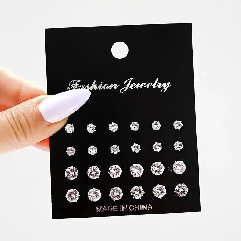Maximum 36 Pairs Shiny Zircon Stud Earrings Set - Smarsty